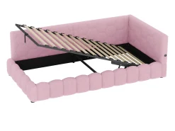 Sofá-cama com baú 90x200 cm - com iluminação LED - com USB + Type-C - rosa (sem colchão)
