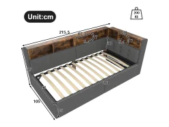 Sofá-cama com baú 90x200 cm - com portas USB + Type-C - múltiplos espaços de armazenamento - com fita luminosa LED - cinza (colchão não incluído)