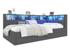 Sofá-cama com baú 90x200 cm - com portas USB + Type-C - múltiplos espaços de armazenamento - com fita luminosa LED - cinza (colchão não incluído)