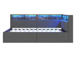Sofá-cama com baú 90x200 cm - com portas USB + Type-C - múltiplos espaços de armazenamento - com fita luminosa LED - cinza (colchão não incluído)