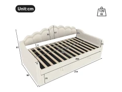 Sofá-cama com baú 90x200 cm - Luz LED colorida cambiante - Veludo - Bege (sem colchão)