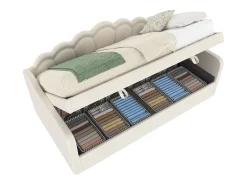 Sofá-cama com baú 90x200 cm - Luz LED colorida cambiante - Veludo - Bege (sem colchão)