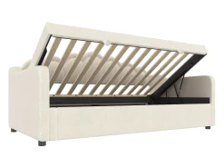 Sofá-cama com baú 90x200 cm - Luz LED colorida cambiante - Veludo - Bege (sem colchão)
