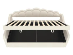 Sofá-cama com baú 90x200 cm - Luz LED colorida cambiante - Veludo - Bege (sem colchão)
