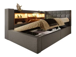 Sofá-cama com baú 90x190cm - con LED e porta de carregamento - con somier de ripas - tecido de linho - cinza (colchão não incluído)