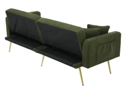 Sofá-cama com função de cama, ângulo ajustável, pernas douradas, com almofadas e bolsos laterais de arrumação
