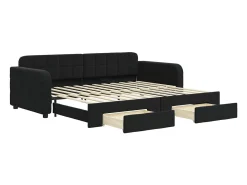 Sofá-cama com gavetão e gavetas 90x200 cm veludo preto