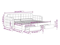 Sofá-cama com gavetão e gavetas 90x200 cm veludo preto