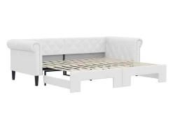 Sofá-cama com gavetão 90x200 cm couro artificial branco