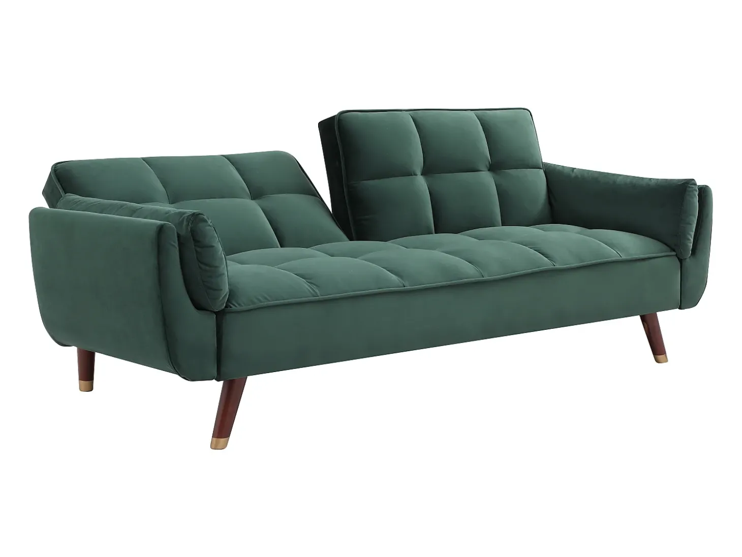 Sofá-cama conversível de 3 lugares GULCAN com mecanismo click-clack em veludo verde.