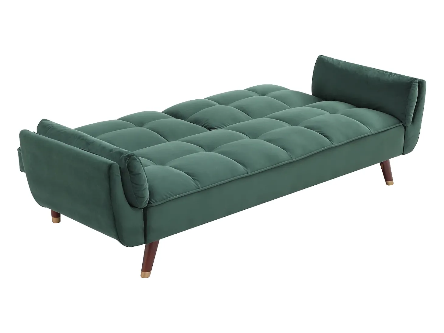 Sofá-cama conversível de 3 lugares GULCAN com mecanismo click-clack em veludo verde.