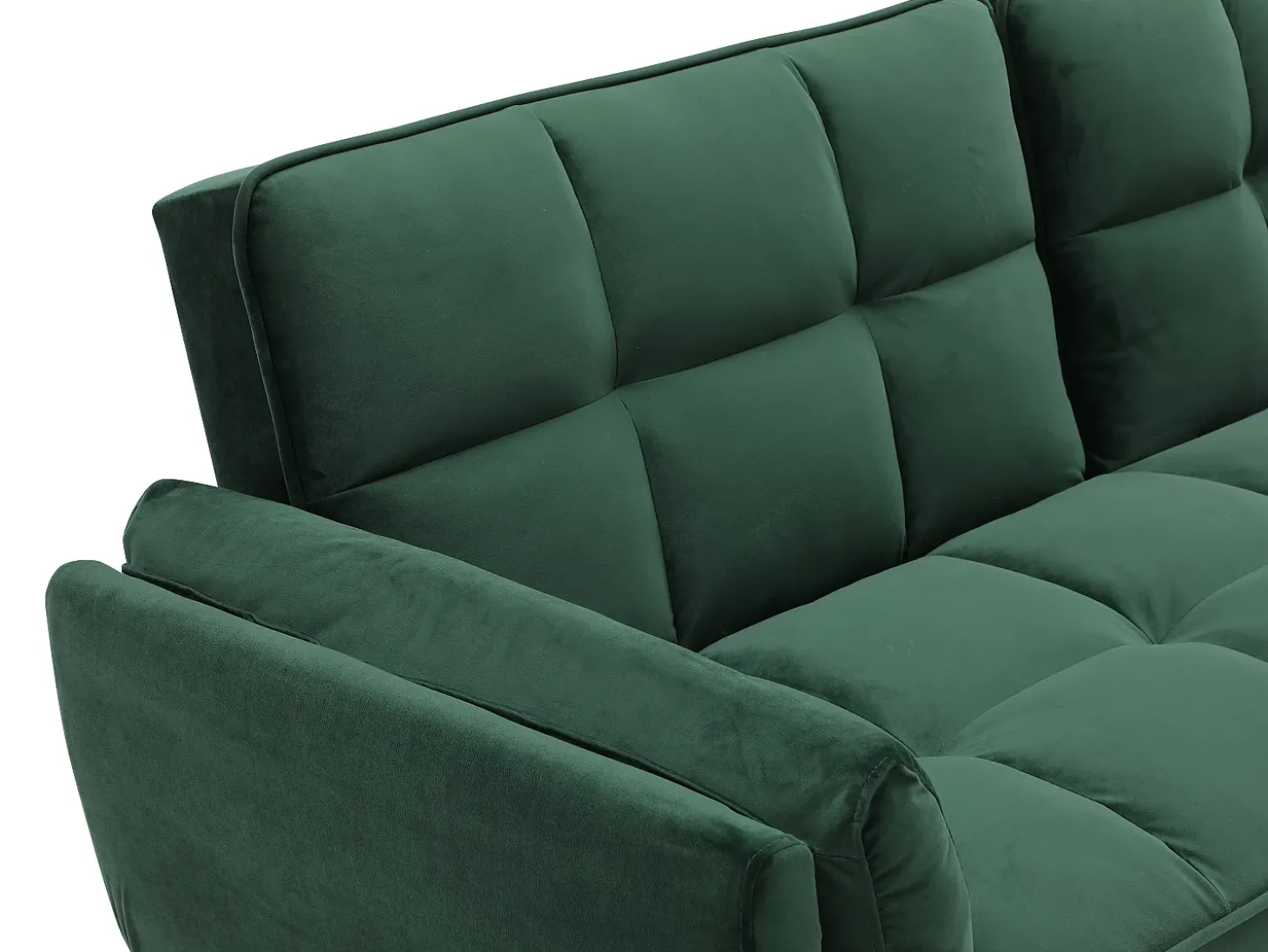 Sofá-cama conversível de 3 lugares GULCAN com mecanismo click-clack em veludo verde.