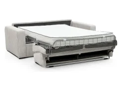 Sofá-cama conversível Express em veludo cotelê bege, com estrado de ripas de 160 cm e 16 cm de espessura, MONDOVI