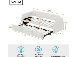 Sofá-cama conversível 90/180x190 cm com listras verticais, base ripada, cama multifuncional em tecido macio - Bege
