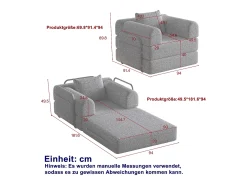 Sofá-cama convertível - Um lugar - Tecido chenille preto