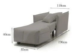Sofá-cama Dabari, Sofá individual, 100% Fabricado na Itália, Poltrona de ala com abertura para carrinho, em tecido acolchoado, com braço padrão, 110x90h85 cm, Cinza