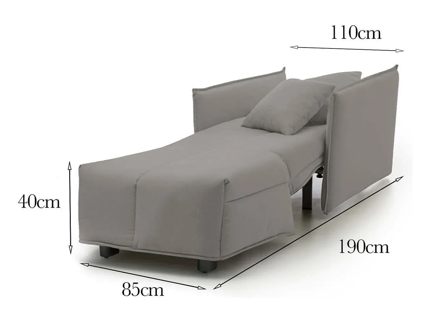 Sofá-cama Dabari, Sofá individual, 100% Fabricado na Itália, Poltrona de ala com abertura para carrinho, em tecido acolchoado, com braço padrão, 110x90h85 cm, Cinza