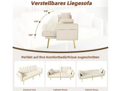 Sofá-cama de 2 lugares - 175 x 80 x 73,5 cm - 3 posições reclináveis e com porta-copos - veludo - bege