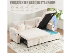 Sofá-cama de 3 lugares - 212,5 x 136 x 86 cm - com porta-copos + porta USB + espaço de armazenamento - sofá-cama retrátil - linho - bege