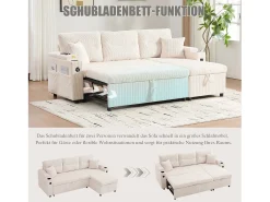 Sofá-cama de 3 lugares - 212,5 x 136 x 86 cm - com porta-copos + porta USB + espaço de armazenamento - sofá-cama retrátil - linho - bege