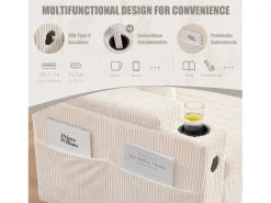 Sofá-cama de 3 lugares - 212,5 x 136 x 86 cm - com porta-copos + porta USB + espaço de armazenamento - sofá-cama retrátil - linho - bege