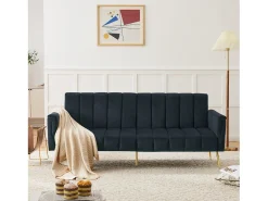 Sofá-cama de 2 lugares em veludo - 183 x 76 x 75 cm - Pés de metal dourado - Preto