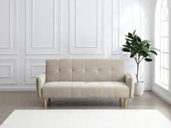 Sofá-cama de 3 lugares tipo clic-clac em tecido bege SONIATA