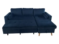 Sofá-cama de canto de 3 lugares JAMES em veludo azul