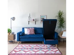 Sofá-cama de canto de 3 lugares JAMES em veludo azul