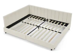 Sofá-cama de casal 160x200cm com costas altas, estrado de ripas, veludo bege