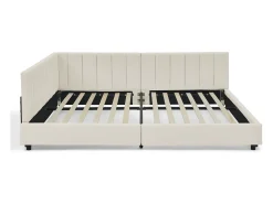 Sofá-cama de casal 160x200cm com costas altas, estrado de ripas, veludo bege