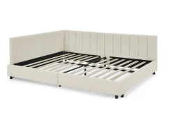 Sofá-cama de casal 160x200cm com costas altas, estrado de ripas, veludo bege