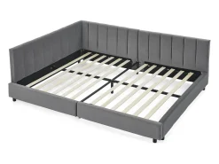 Sofá-cama de casal 160x200cm com costas altas, estrado de ripas, veludo cinzento