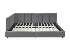 Sofá-cama de casal 160x200cm com costas altas, estrado de ripas, veludo cinzento