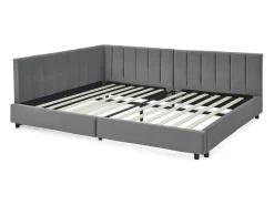 Sofá-cama de casal 160x200cm com costas altas, estrado de ripas, veludo cinzento