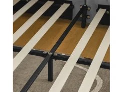 Sofá-cama de casal 160x200cm com costas altas, estrado de ripas, veludo cinzento