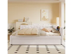 Sofá-cama de criança - 140 x 200 cm + 90 x 190 cm - com candeeiro de cabeceira + USB - veludo - rosa