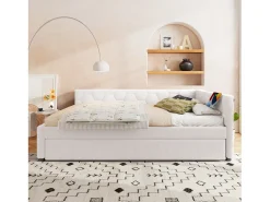 Sofá-cama de criança - 140 x 200 cm + 90 x 190 cm - com candeeiro de cabeceira + USB - veludo - rosa