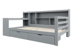 Sofá-cama de madeira maciça 90×200 cm - com escrivaninha - com 2 gavetas - com tomada - cinza (colchão não incluído)