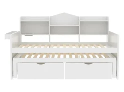 Sofá-cama de madeira 90x200cm - com cama de gavetão 90x190cm e 2 gavetas - com tomada USB - Branco