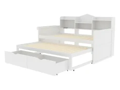 Sofá-cama de madeira 90x200cm - com cama de gavetão 90x190cm e 2 gavetas - com tomada USB - Branco