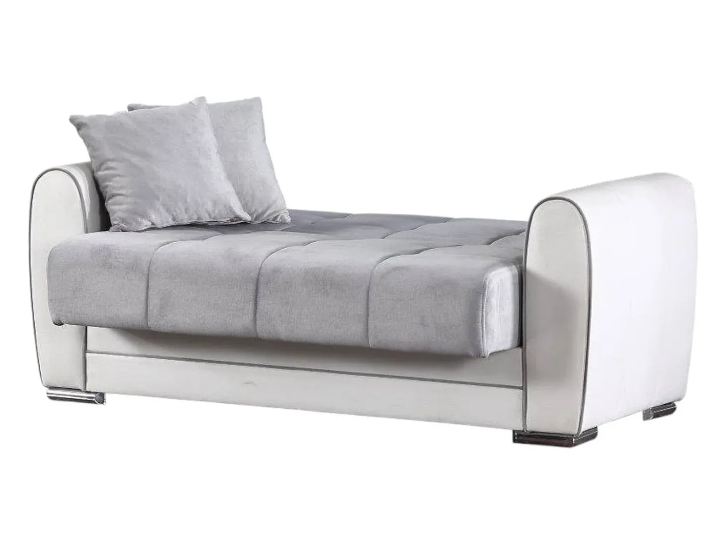 Sofá-cama Dlobuon, Sofá-cama container de canto em couro ecológico e tecido, Sofá da ala com abertura click-clack e penínula reverível, 163x84h91 cm, Branco e Cinza