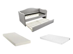 Sofá-cama dobrável de 2 x 90 x 190 cm em veludo cinza claro + colchão MATHILDE