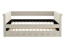 Sofá-cama dobrável de 2 x 90 x 190 cm em tecido estofado bege com colchão - LOUISE