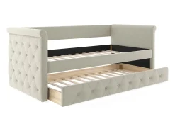 Sofá-cama dobrável de 2 x 90 x 190 cm em tecido estofado bege com colchão - LOUISE