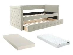 Sofá-cama dobrável de 2 x 90 x 190 cm em tecido estofado bege com colchão - LOUISE