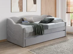 Sofá-cama dobrável de 2 x 90 x 190 cm em veludo taupe + colchão - LENVIA