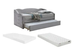 Sofá-cama dobrável de 2 x 90 x 190 cm em veludo taupe + colchão - LENVIA