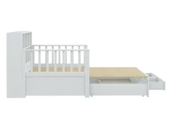 Sofá-cama dobrável em madeira maciça 90/180x190 cm - com tomada de carga - com arrumação - com 2 gavetas - estrado de ripas - branco (colchão não incluído)