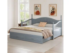 Sofá-cama dobrável em madeira maciça 90/180x200 cm com gavetas e colunas romanas - Cinza